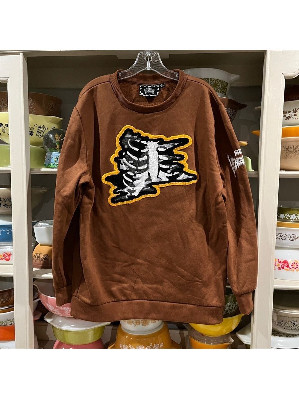 Rebel Vengeance Skeleton Lung Patch Brown Pullover Sweatshirt - Size XL